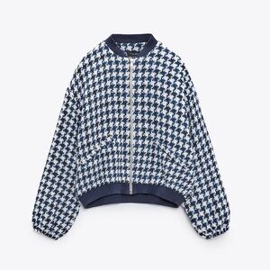 Zara Houndstooth-like Print Bomber Jacket